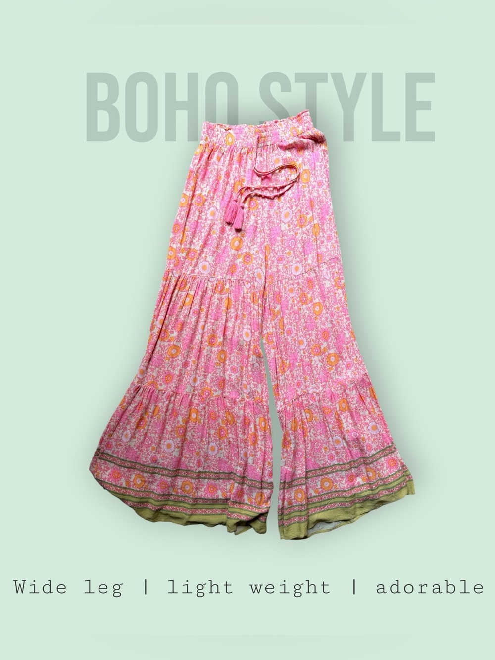 Floral Tiered Wide Leg Palazzo Pants - hot pink + orange - small
